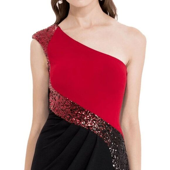 One Shoulder Formal Column Sequin Long Evening Gown Maxi Dress SIZE L NWT - Picture 9 of 16